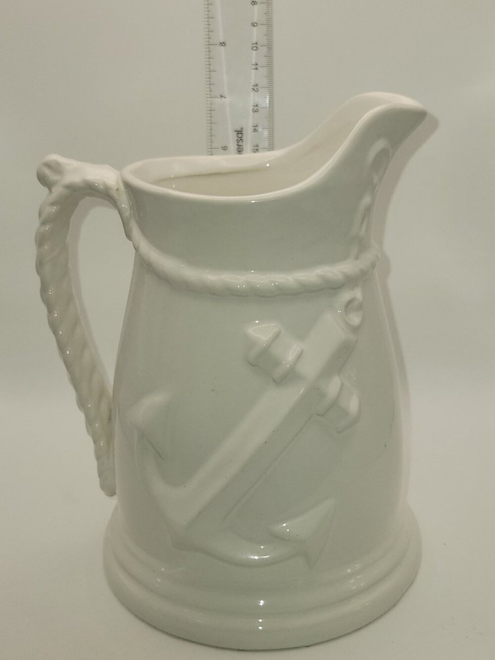Nautical Anchor Pitcher Vase White 7.5" Ceramic